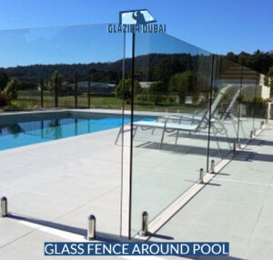 Glass fence around pool