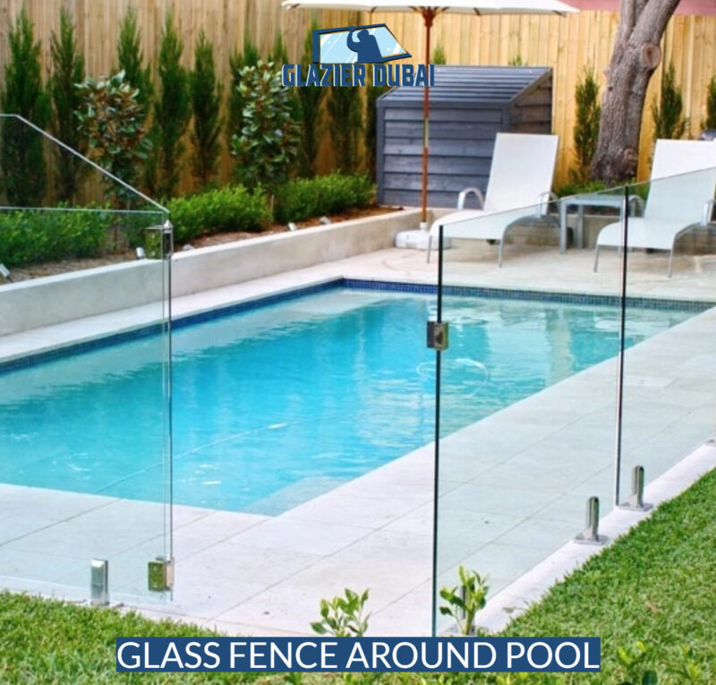 Glass fence around pool